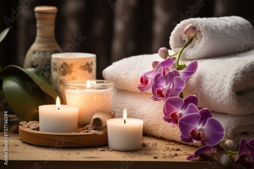Thai spa massage. Spa treatment cosmetic beauty. Therapy aromatherapy for care body women with candles for relax wellness. Healthy lifestyle