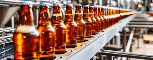 Inside a brewery with bottles lined up for production, showcasing the detailed process of beer manufacturing