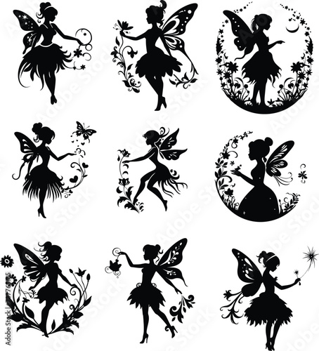 fairy silhouette  set  vector illustration  