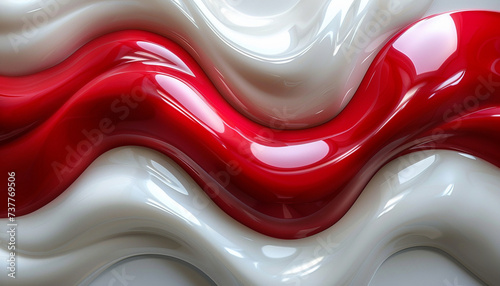 Sweeping swirls of glossy red and white creating a fluid, dynamic texture.