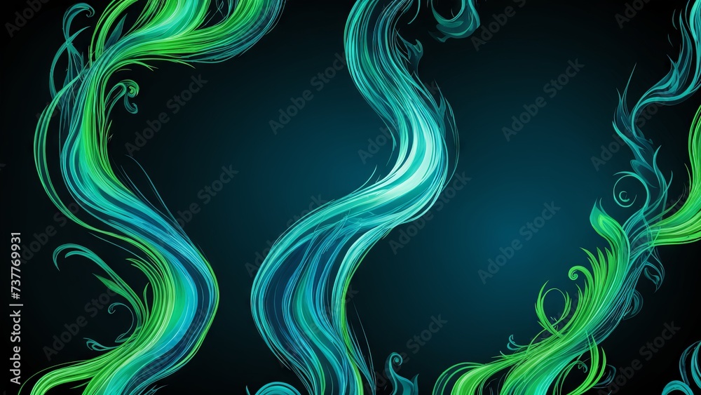Blue and green flames create a fiery backdrop 