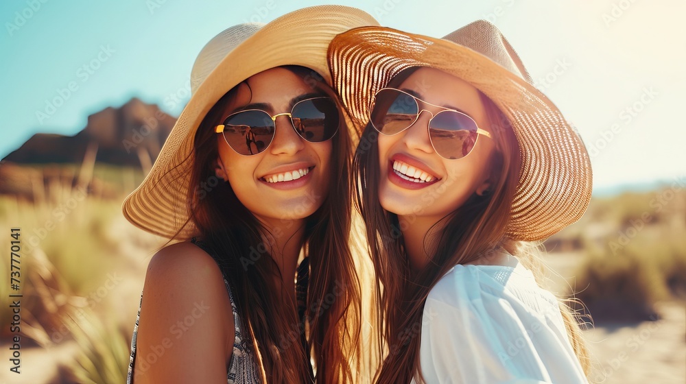 A couple of young girls are on summer vacation. A couple of young girls are on summer vacation.