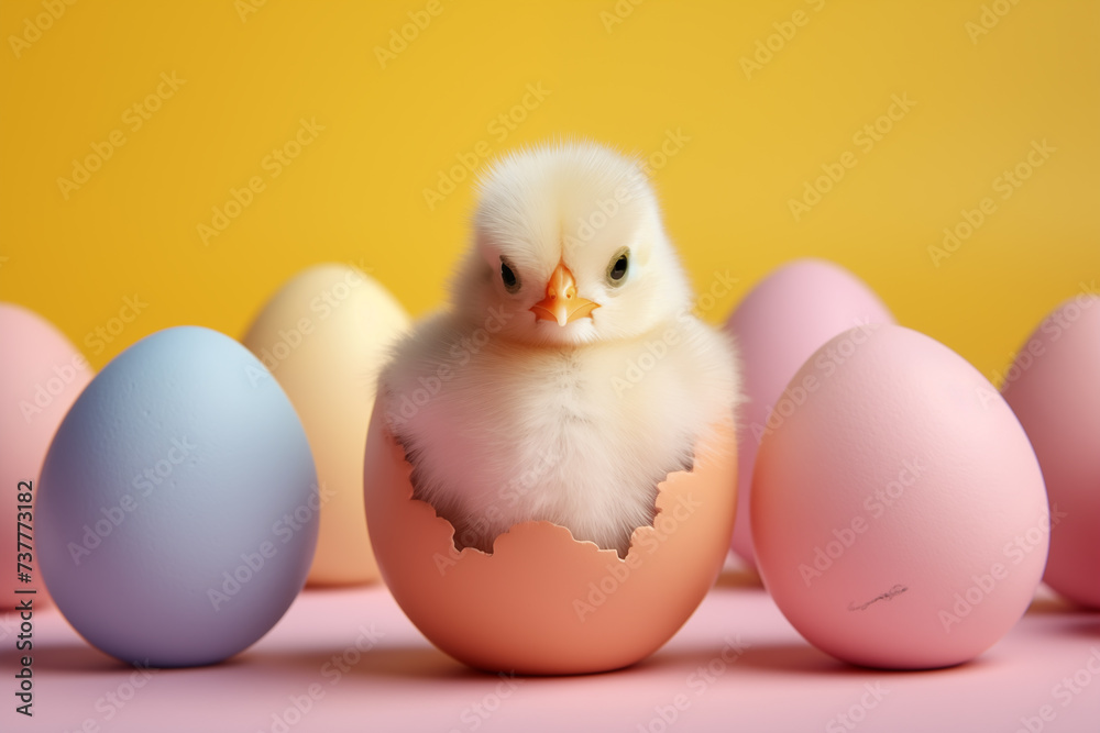 Newborn chick hatched from an egg Newborn chick hatched from an egg