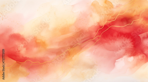 Red and gold watercolor on paper abstract background, for design decoration