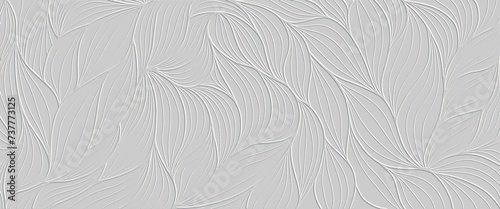 Embossed tropical palm leaves seamless pattern topic leaves relief white background