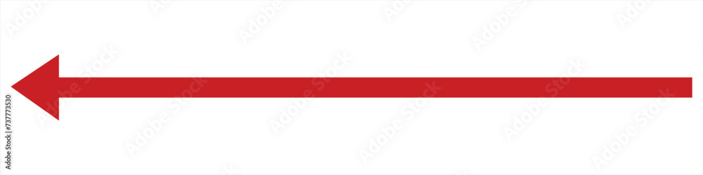 Straight long arrow, left thin line, red cursor, horizontal element, thick pointer vector icon isolated on white background. Simple illustration - obrazy, fototapety, plakaty 