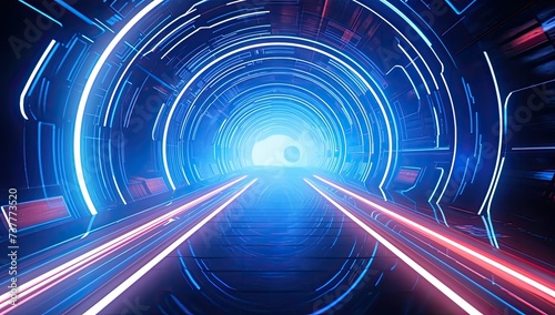Futuristic tunnels and tunnels with lights. Data center, server, internet and speed motion graphics. © Yan