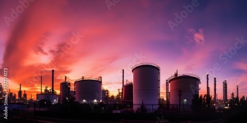 Enhanced by the picturesque twilight sky, the dynamic petrochemical industry becomes even more captivating. Concept Twilight Skies, Petrochemical Industry, Captivating Scenes, Dynamic Energy
