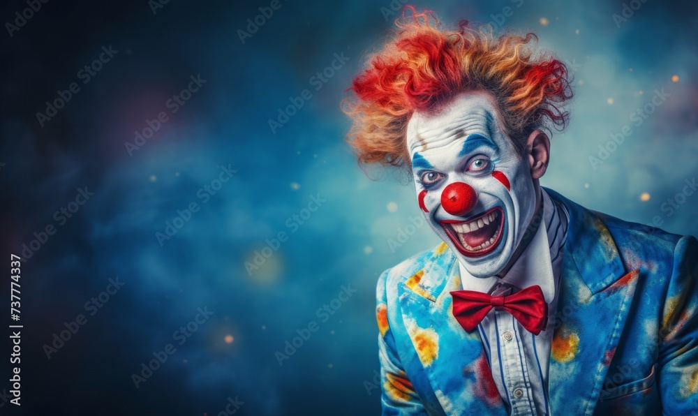 Birthday clown in full costume, looking surprised Birthday clown in full costume, looking surprised