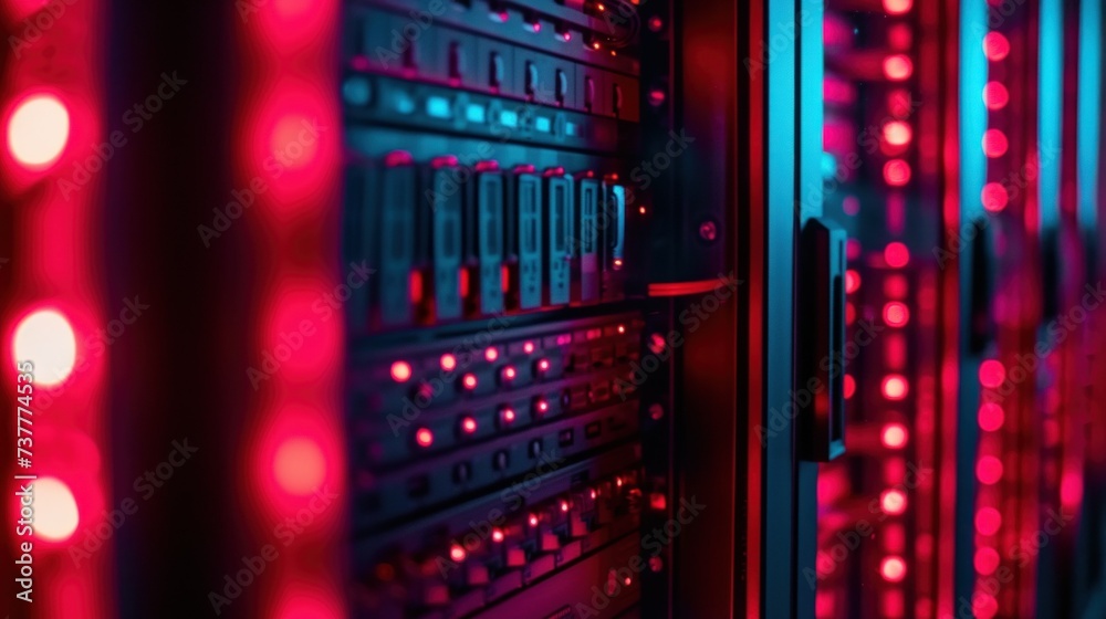 Operational Full Server Rack Shot of Data Center With Multiple Rows of Fully Operational Server ...