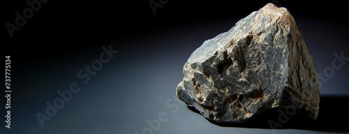 Euxenite-Y is a rare precious natural stone on a black background. AI generated. Header banner mockup with space.
