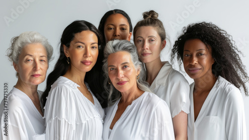 Women of different ages in white blouses in a joint photo. photo