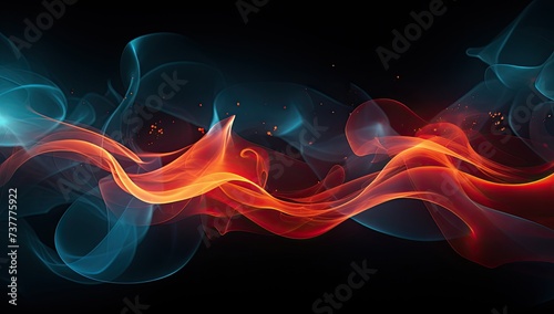 An orange explosion of smoke with wavy lines on dark background