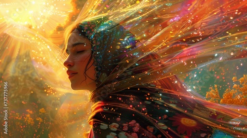 Beneath a cascade of starlight, cosmic goddesses weave threads of unity and solidarity, honoring the enduring legacy of women's triumphs.