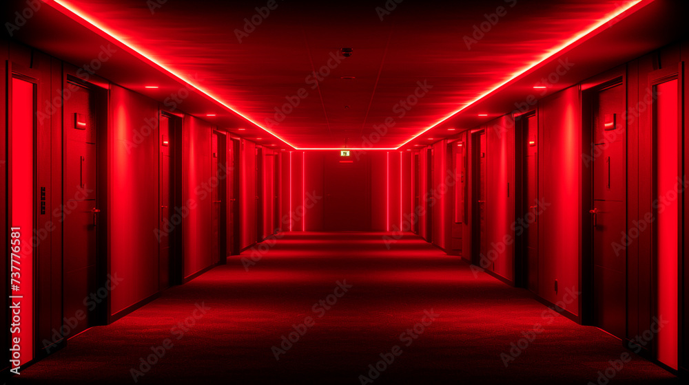 red corridor with a light