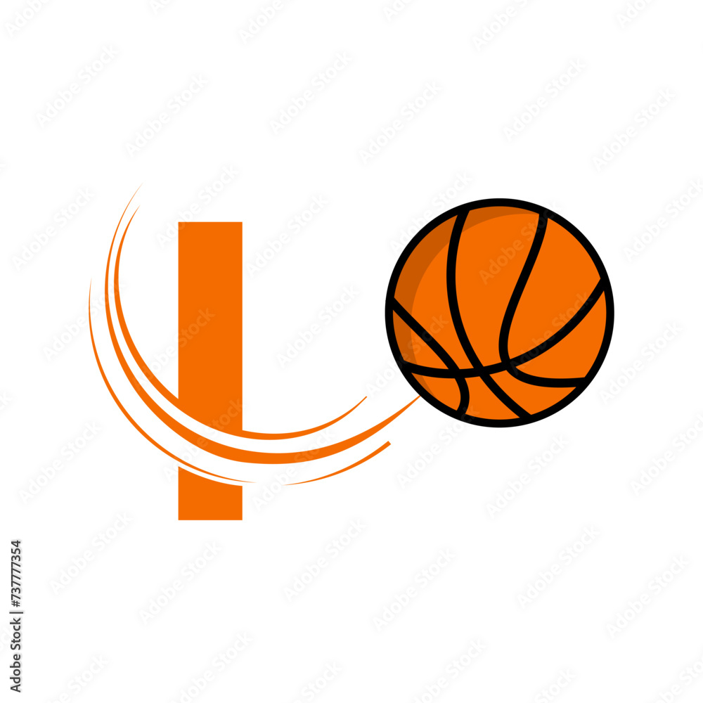 i Letter with basket ball design logo template illustration