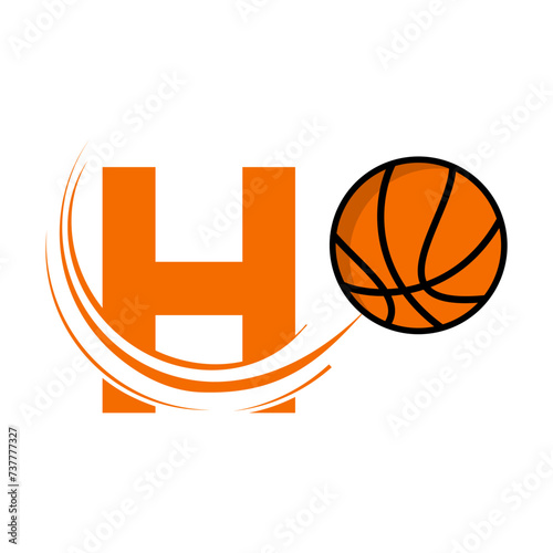 h Letter with basket ball design logo template illustration