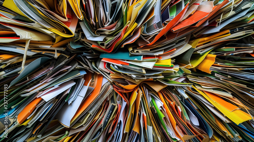 Explosion of colorful paper in a dynamic clutter.