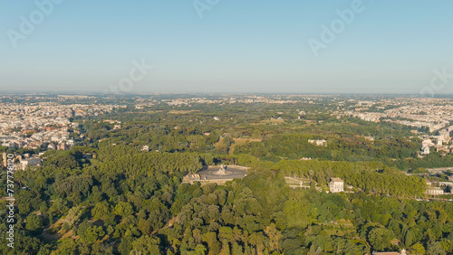 Rome, Italy. Giuseppe Garibaldi Monument. Janiculum, one of the hills of Rome. Summer. Morning hours, Aerial View photo