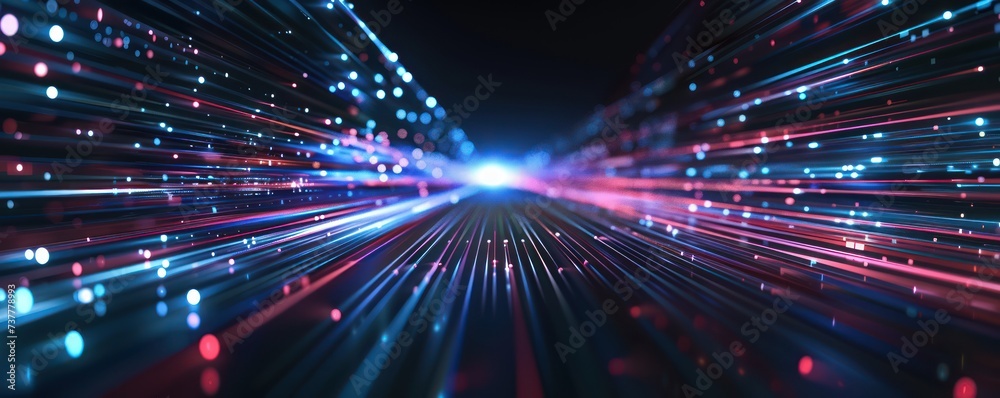 Abstract futuristic background featuring lines symbolizing network, big data, data center, server, internet, and speed.