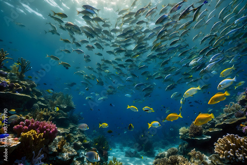 The symphony of underwater coral reefs and colorful fishes