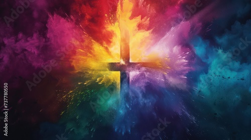 A vibrant and abstract backdrop sets the stage for spirituality, with an ash cross positioned at the center, imparting a sense of brightness and optimism.