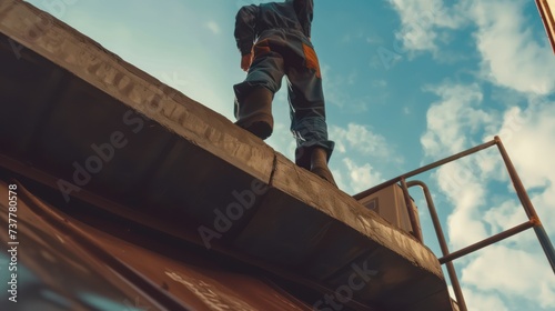 Worker Ascending on Construction Edifice