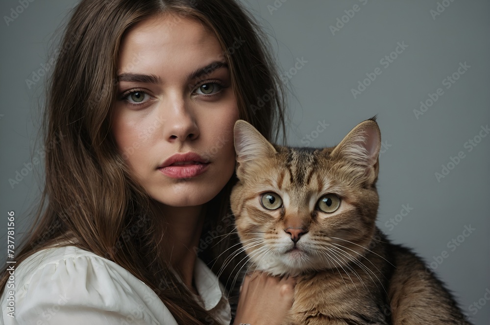 fashion model posing with cat fashion model posing with cat