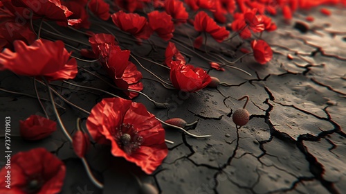 a symphony of solid scarlet poppies against the broken and dry earth, each petal a note in the macro compositions. photo