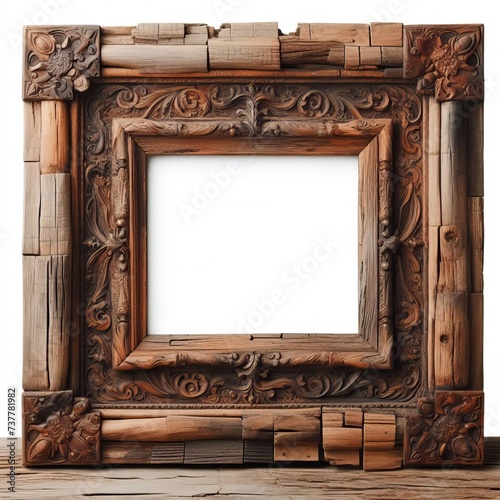 Beautiful antique wooden. picture frame, Empty wooden frame. on Beautiful Old style wooden Painting frame, empty wood square picture frame, Picture, Frame, Clipart, on. Plain, White Background © Ai PB