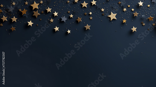 Starry Night Background with Golden Stars, minimalist backdrop, blank copy space for text, birthday, new year, anniversary, mother's day, Christmas wishes