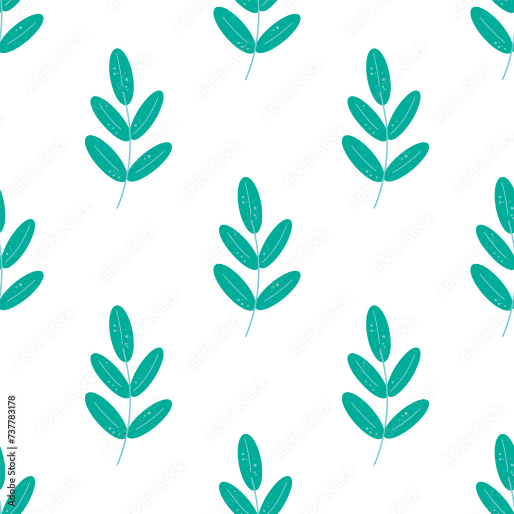 Background pattern with botanical motifs. Green foliage continuous botanical ornament. Decorative rustic leafy branches print for textile, paper, fabric and decor, vector illustration