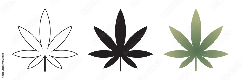 Cannabis outline, flat and gradient - obrazy, fototapety, plakaty 