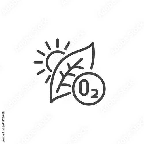 Sun with leaf and oxygen line icon