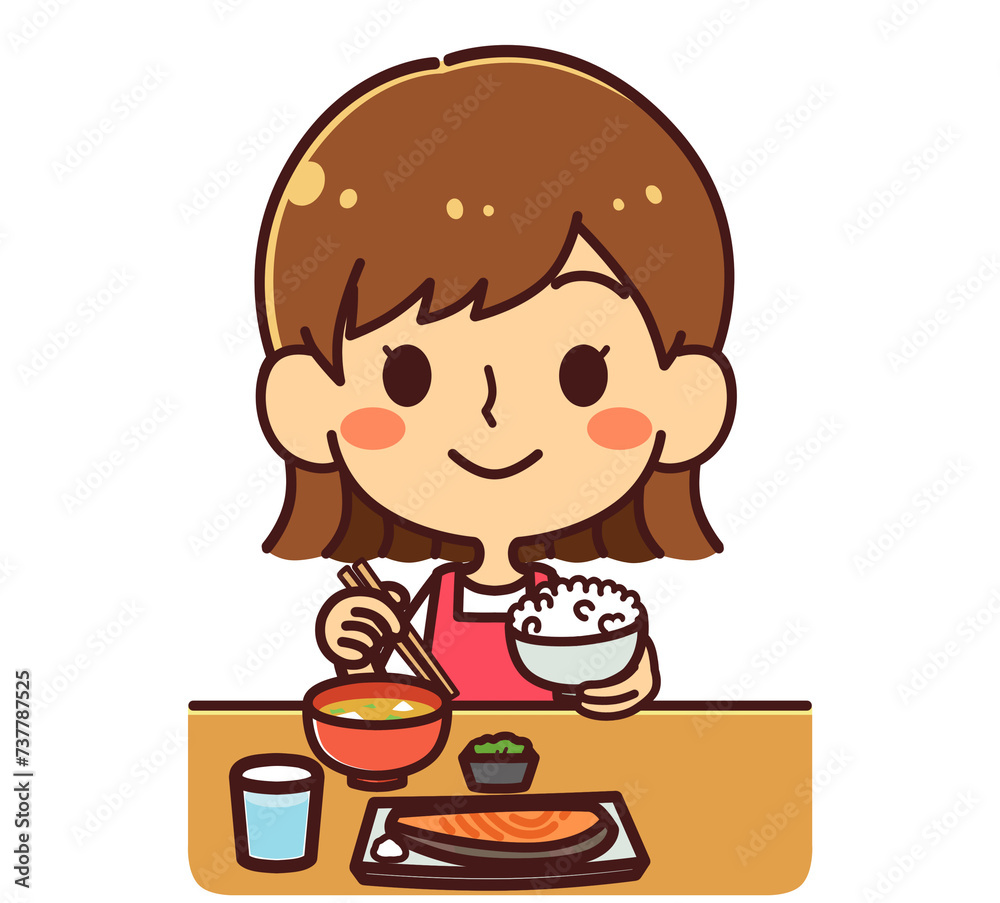 食事をする女の子 イラスト素材 食事をする女の子 イラスト素材