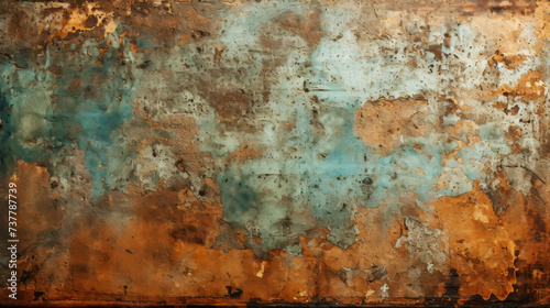 Green rusty texture on a metal wall. Shabby background with places for copying. Generative AI