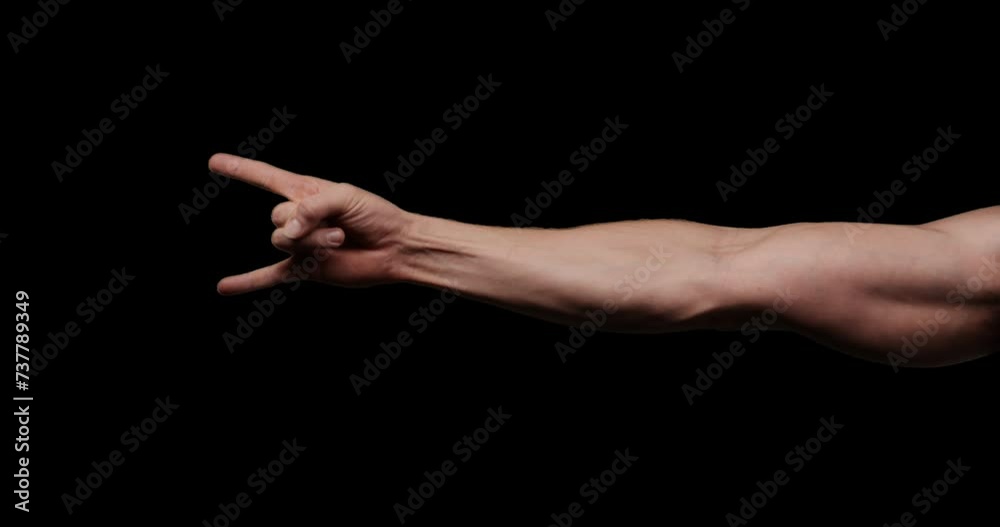 Hand gestures with alpha channel. Pre keyed. Athletic male arm shows ...
