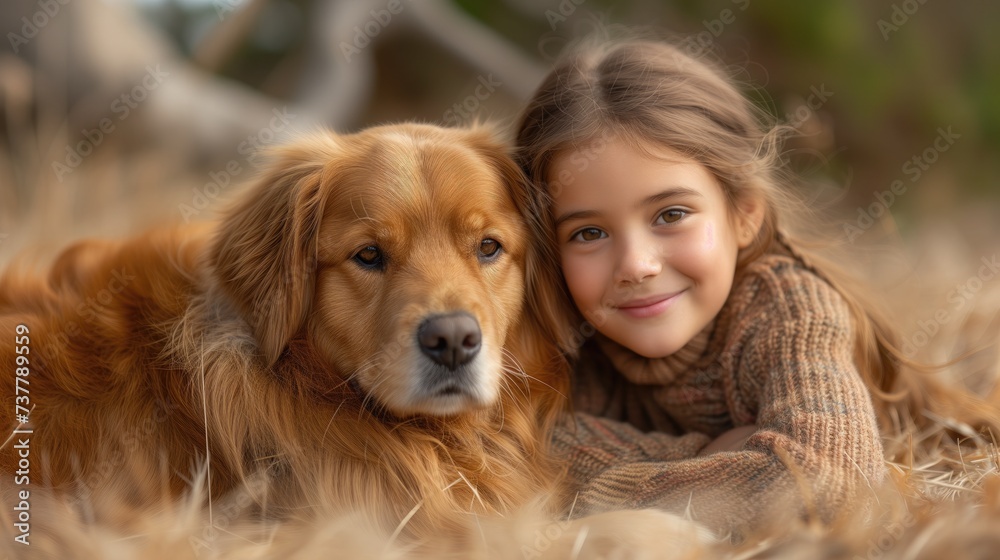 Beautiful baby girl smiling with her dog