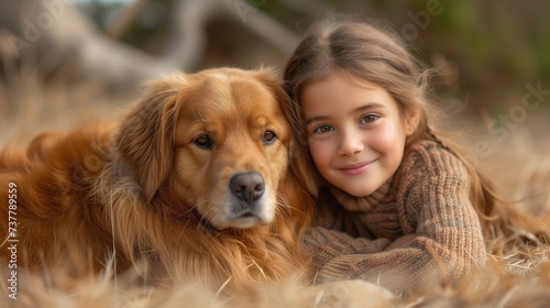Beautiful baby girl smiling with her dog