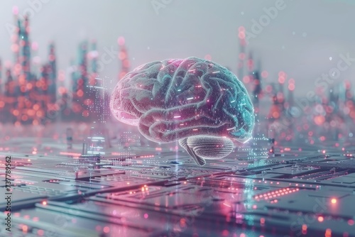 Luminous neural cortex. machine intelligence and advanced data processing in swirling patterns