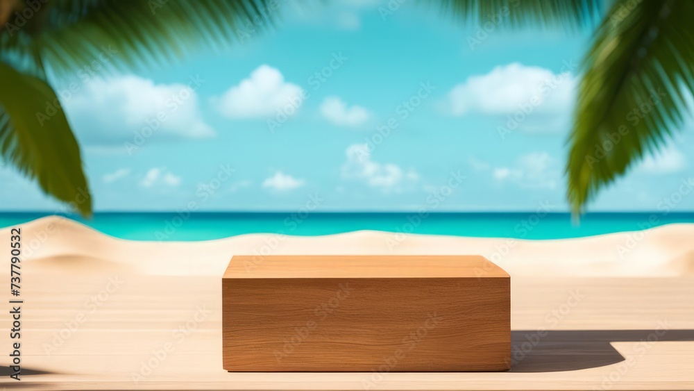 Fototapeta premium A square pedestal on a tropical beach.