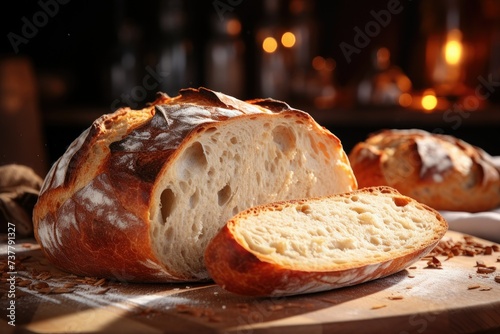 Freshly baked bread and wheat on tabletop, continental breakfast, supermarket promotional image, organic food, bakery background