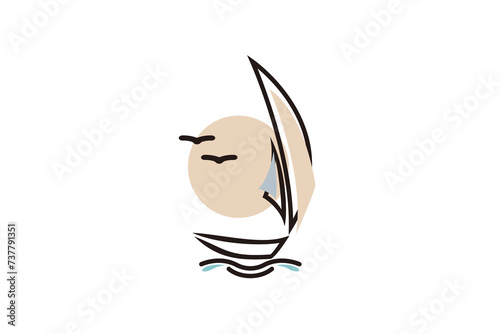 Simple Sailboat dhow ship line art logo design