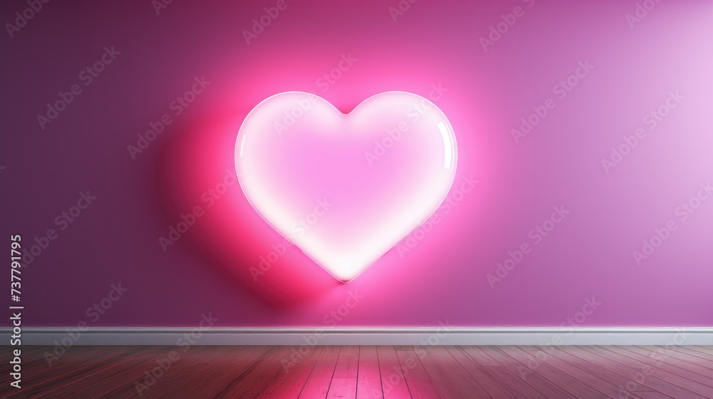 Pink glowing 3D love on a rose pink background, fluorescent love background, nightclub background, Valentine's Day wallpaper