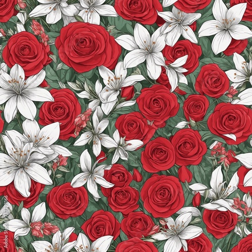 The design combines seamless red and white roses.