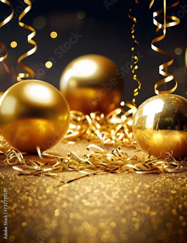 new years eve web banner background wallpaper gold celebreation balloons, tinsel, lights Generative AI photo