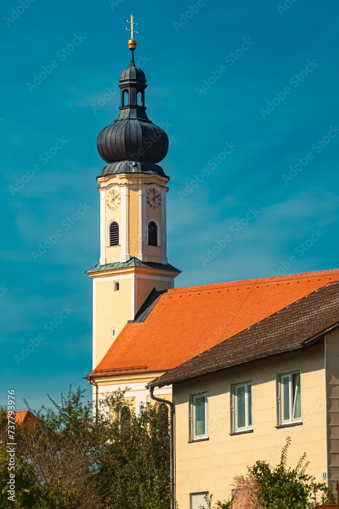 Church on a sunny summer day at Irlbach, Danube, Straubing-Bogen, Bavaria, Germany