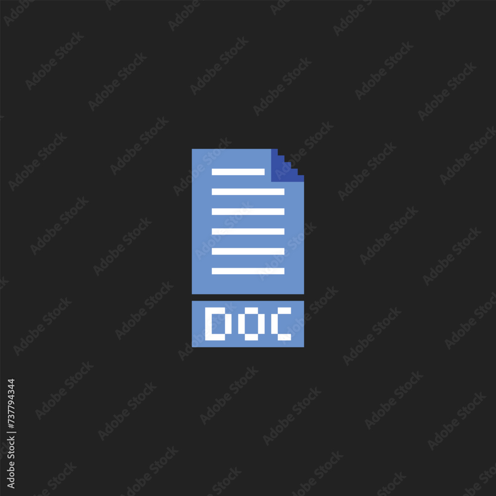 this is doc file icon in pixel art with simple color and black background ,this item good for presentations,stickers, icons, t shirt design,game asset,logo and project. this is doc file icon in pixel art with simple color and black background ,this item good for presentations,stickers, icons, t shirt design,game asset,logo and project.