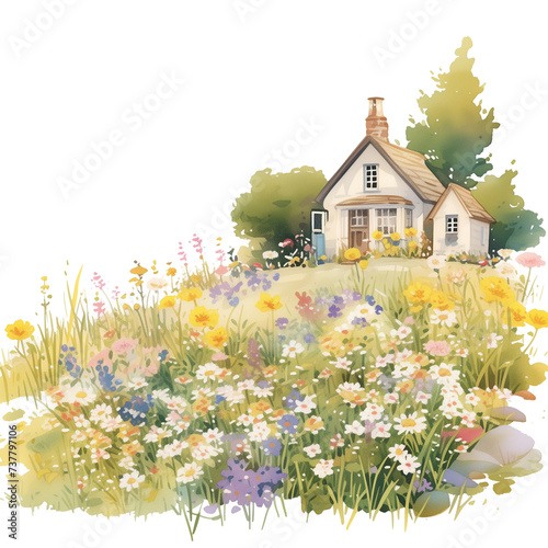 house and flower landscape