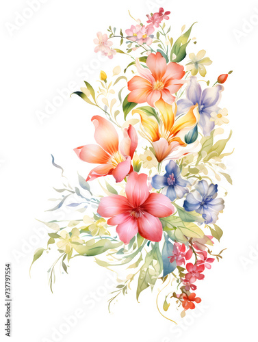 Watercolor colorful wild flowers on white background 